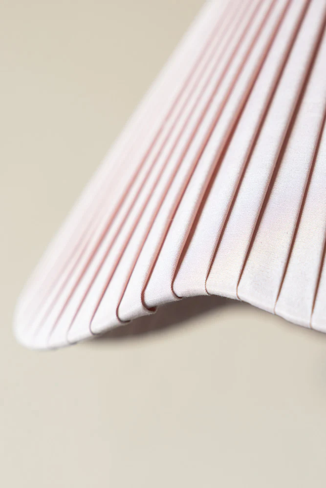 Curved Table Lamp With Pink Pleated Lampshade - Image 2