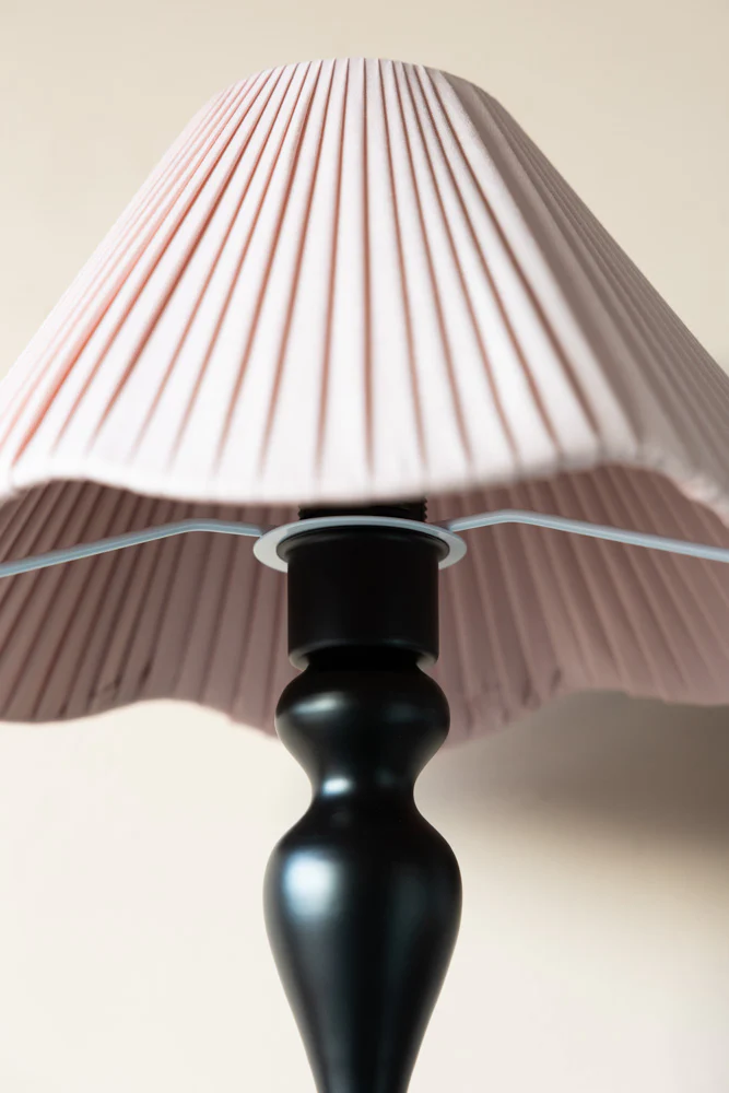 Curved Table Lamp With Pink Pleated Lampshade - Image 5