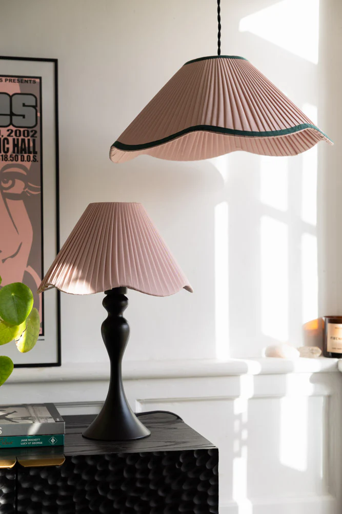 Curved Table Lamp With Pink Pleated Lampshade - Image 6