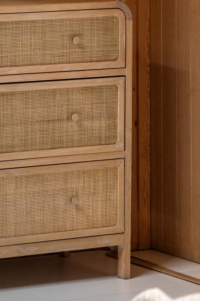 Curved Wood & Rattan Chest Of Drawers - Image 2