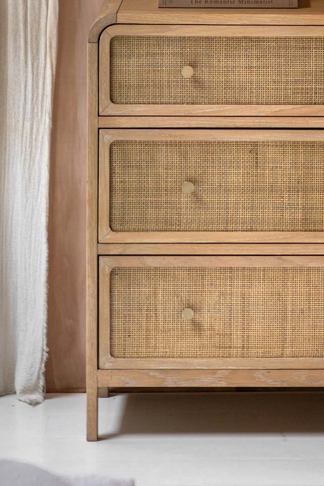 Curved Wood & Rattan Chest Of Drawers - Image 4