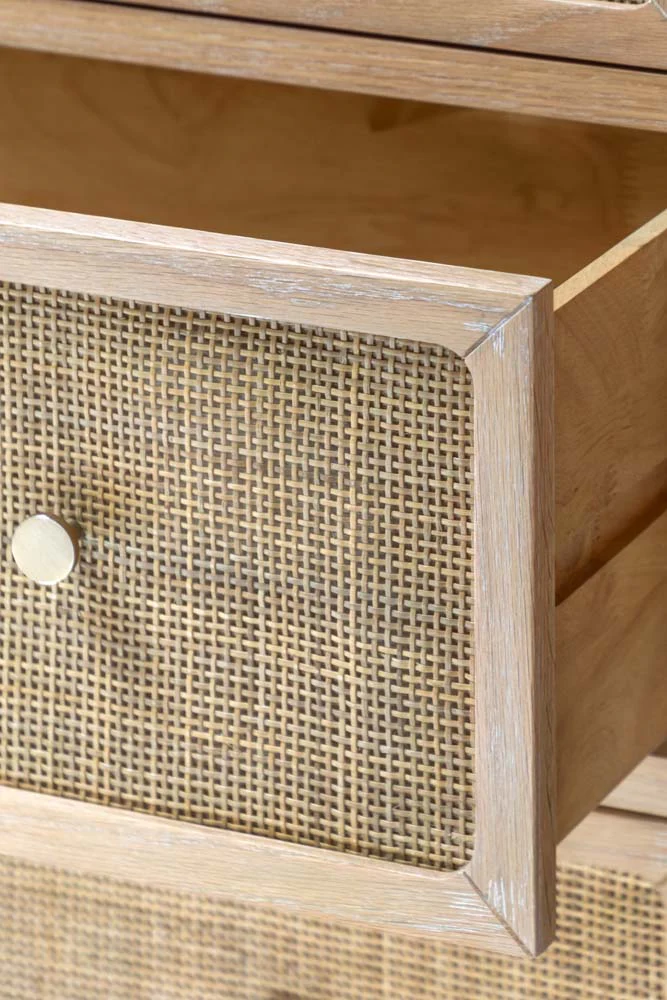 Curved Wood & Rattan Chest Of Drawers - Image 5