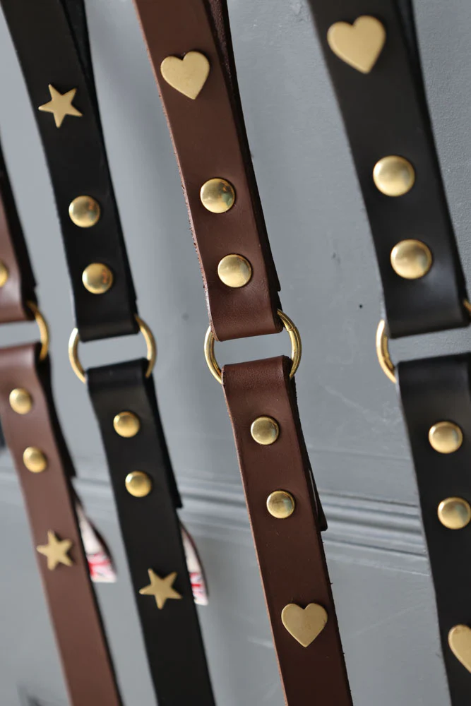 Dark Brown Leather Dog Lead With Hearts - Image 6