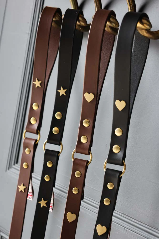 Dark Brown Leather Dog Lead With Hearts - Image 8