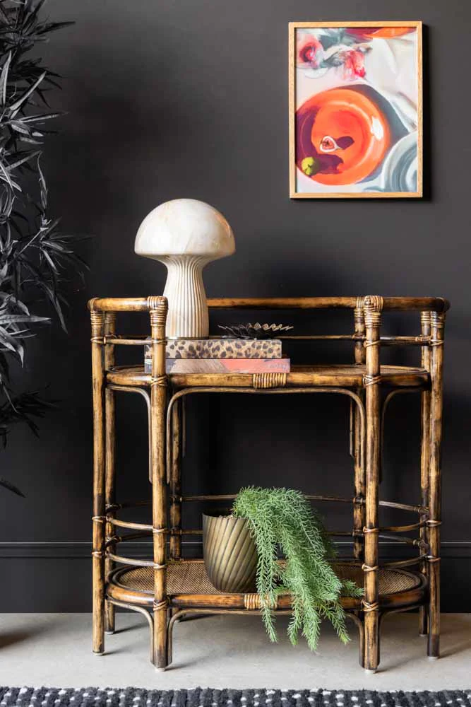 Dark Brown Rattan Console/Drinks Table - Image 7