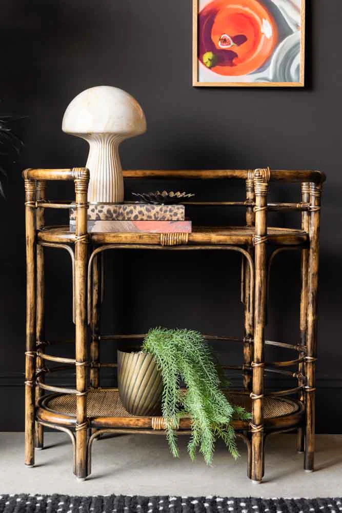 Dark Brown Rattan Console/Drinks Table - Image 9
