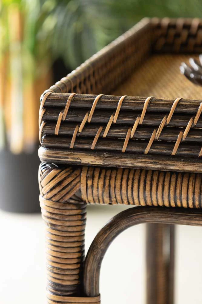 Dark Brown Rattan Side Table - Image 7