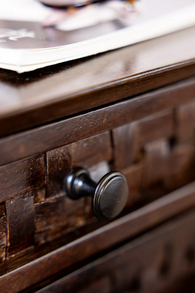 Dark Wood Basket Weave 2-Drawer Bedside Table - Image 5