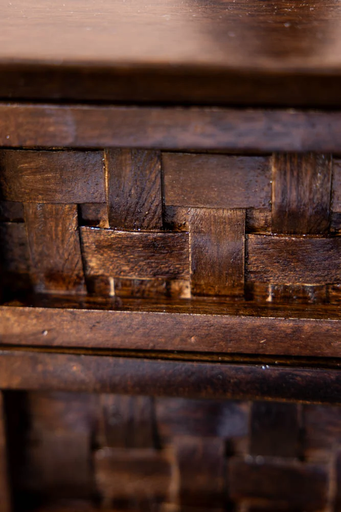 Dark Wood Basket Weave 2-Drawer Bedside Table - Image 6