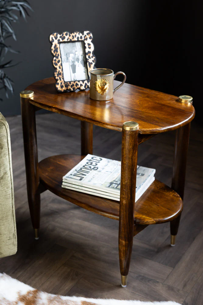 Dark Wood & Brass Oval Side Table - Image 3