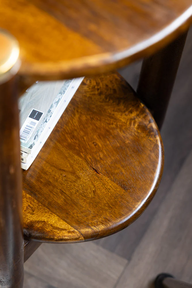 Dark Wood & Brass Oval Side Table - Image 4