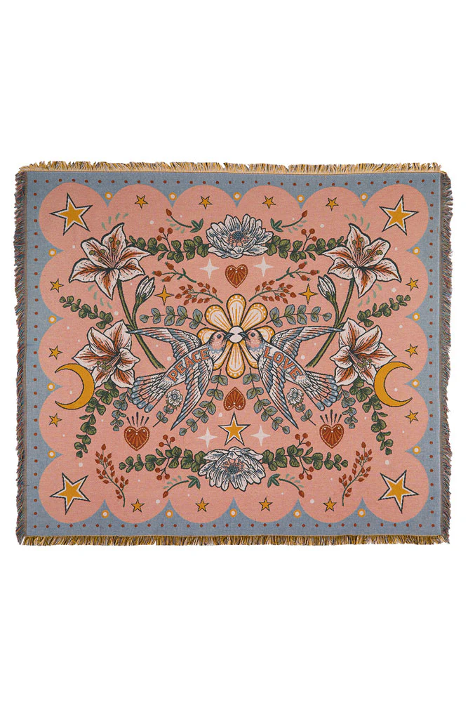 Denim & Bone Blue Lovebirds Woven Cotton Throw - Image 11