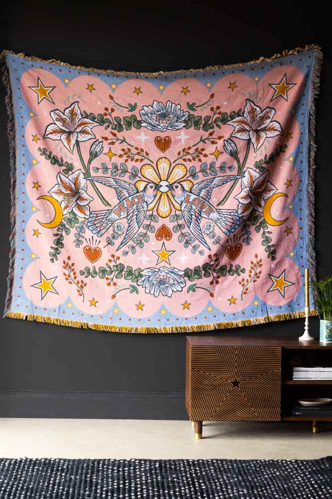 Denim & Bone Blue Lovebirds Woven Cotton Throw - Image 5