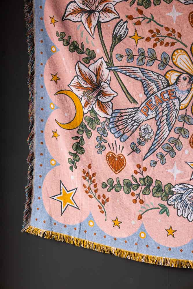 Denim & Bone Blue Lovebirds Woven Cotton Throw - Image 6