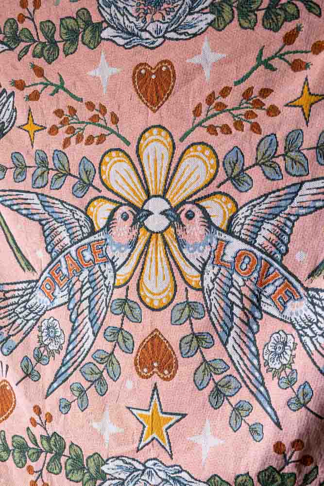 Denim & Bone Blue Lovebirds Woven Cotton Throw - Image 7
