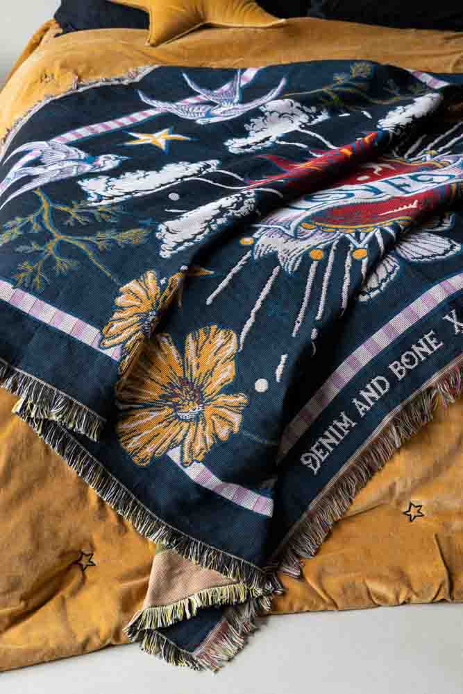 Denim & Bone Midnight Blue Loved Woven Cotton Throw - Image 3