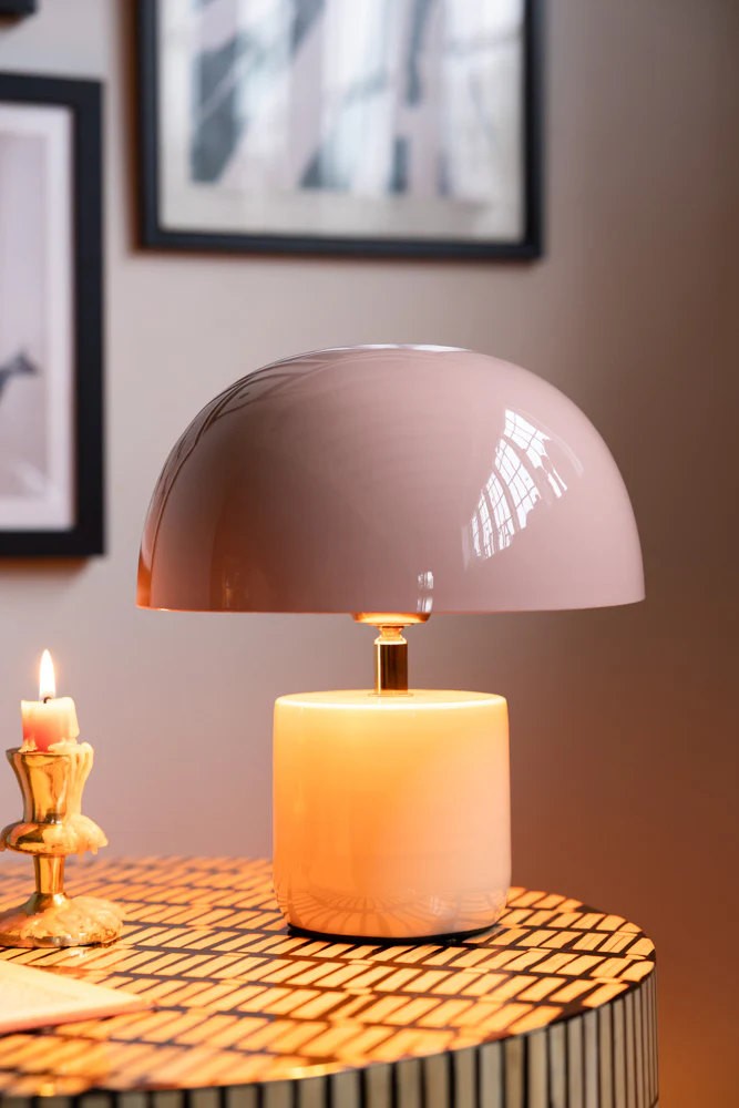 Dusky Pink & Stone Domed Table Lamp - Image 2