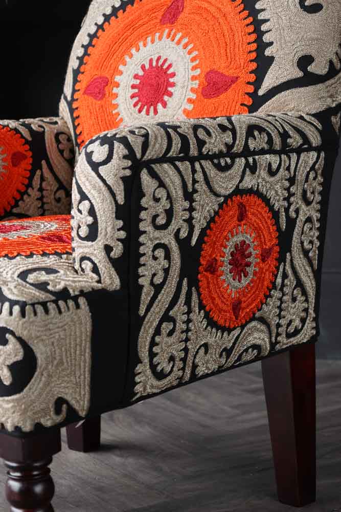 Embroidered Folk Pattern Armchair - Image 2