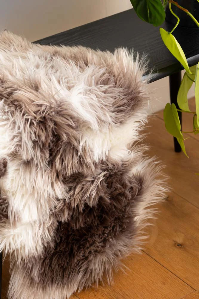 Faux Sheepskin Rug in White & Walnut - Image 2