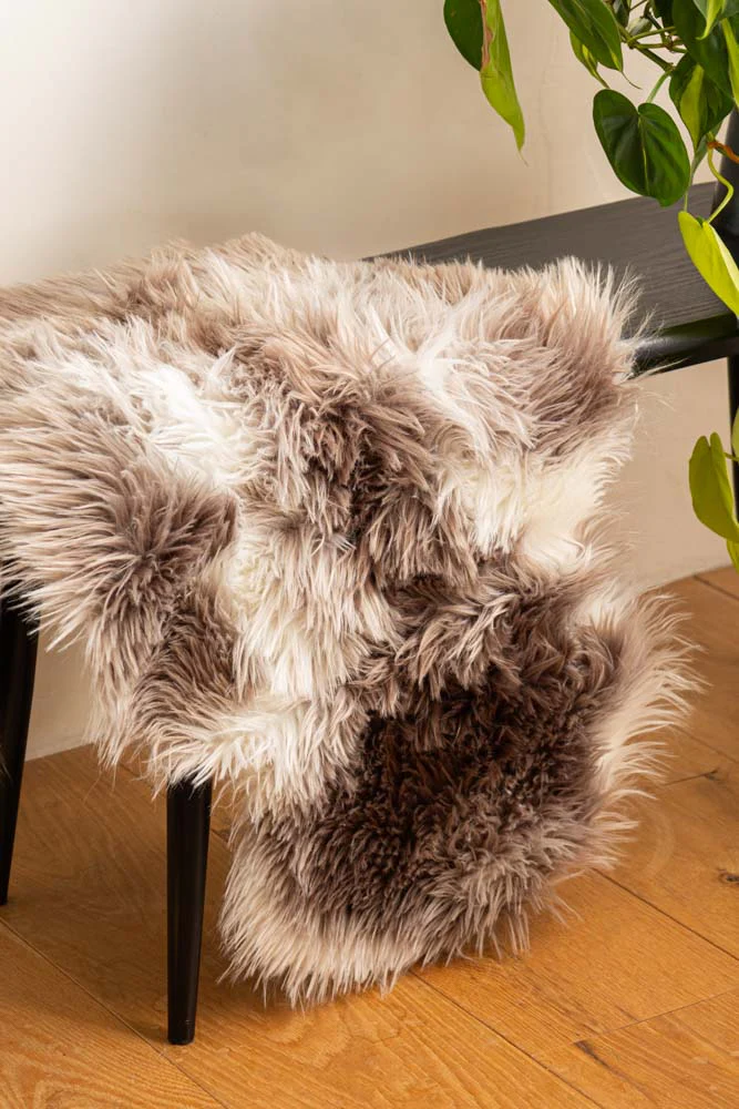 Faux Sheepskin Rug in White & Walnut - Image 3