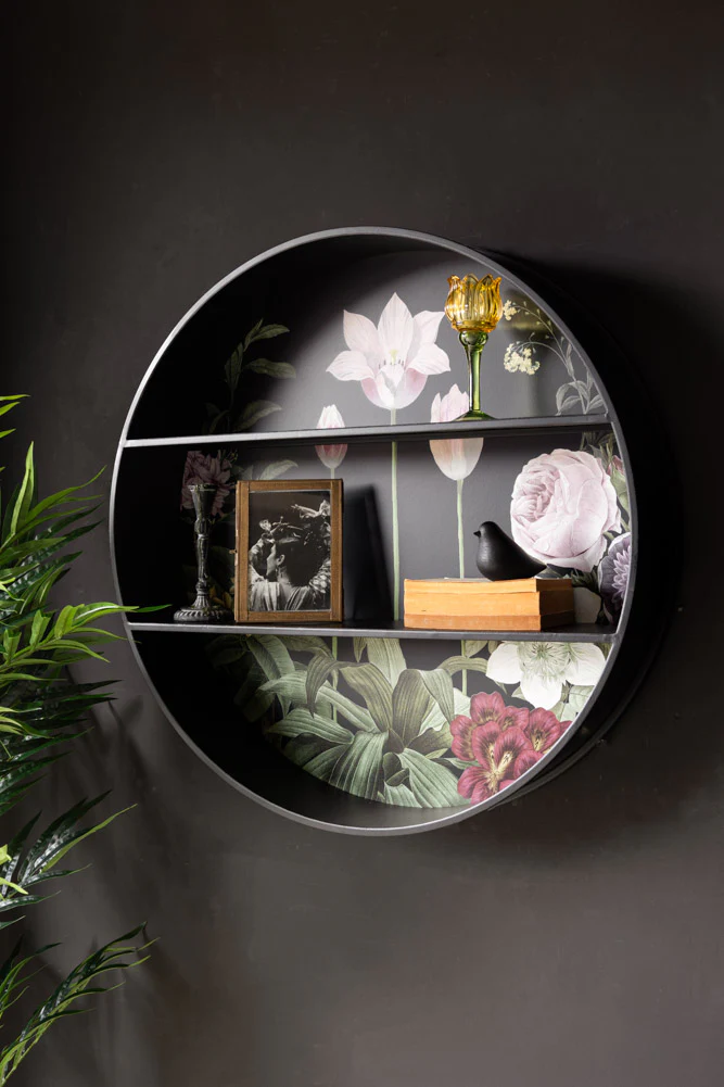 Floral & Black Metal Display Shelves
