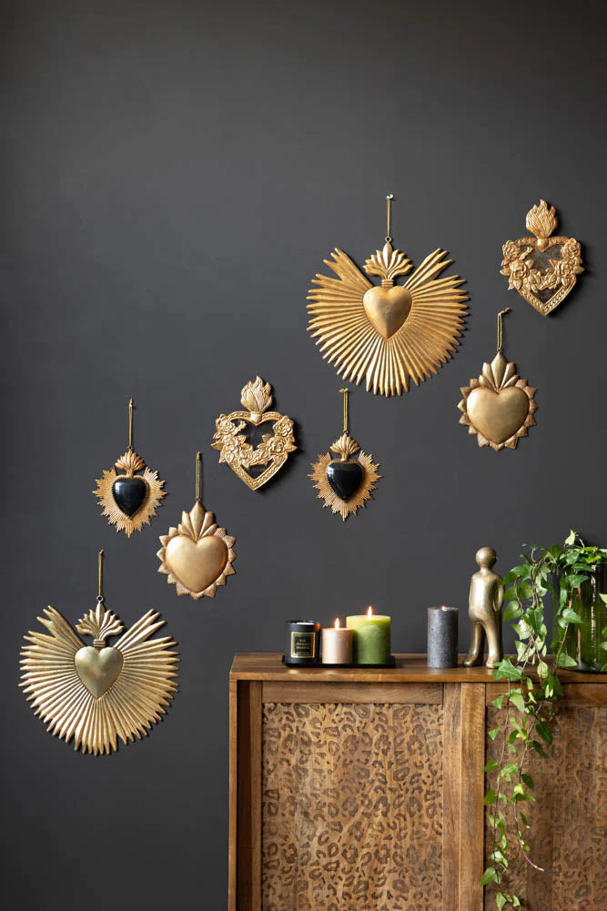 Foxed Floral Mirror Heart Hanging Decoration - Image 4