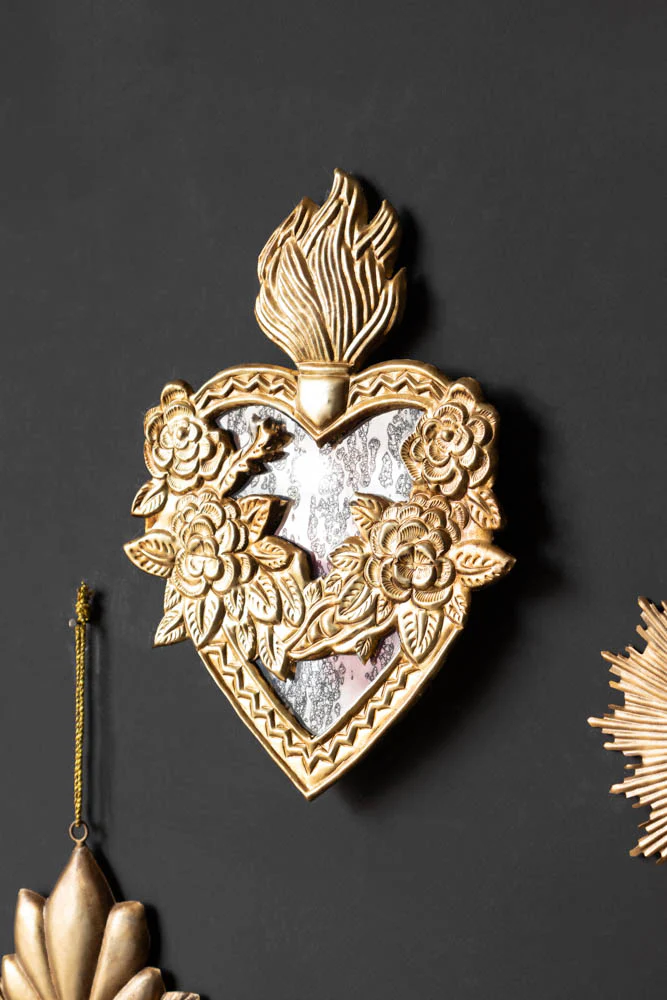 Foxed Floral Mirror Heart Hanging Decoration - Image 9