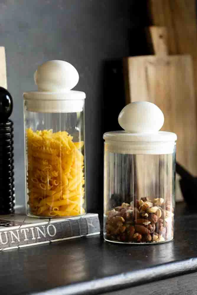 Glass Storage Jar With White Ceramic Lid - Tall - Image 6