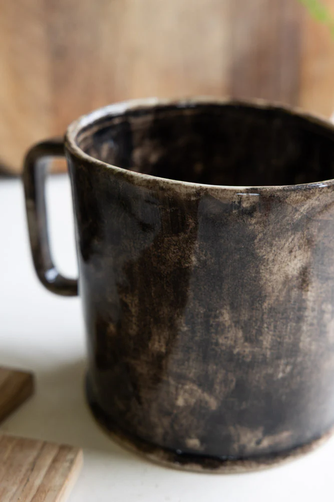 Glazed Mottled Black & Brown Stoneware Jug - Image 2