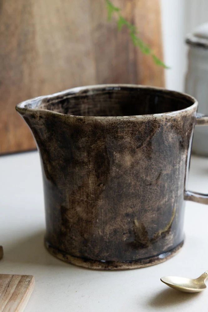 Glazed Mottled Black & Brown Stoneware Jug - Image 4