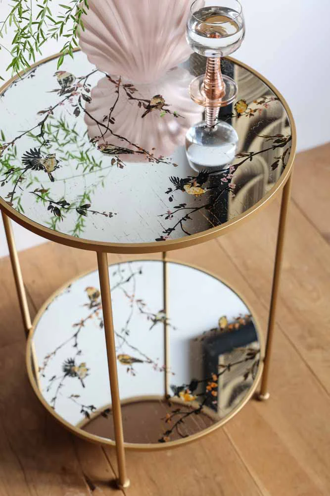 Gold Beautiful Birds Mirror Side Table - Image 2