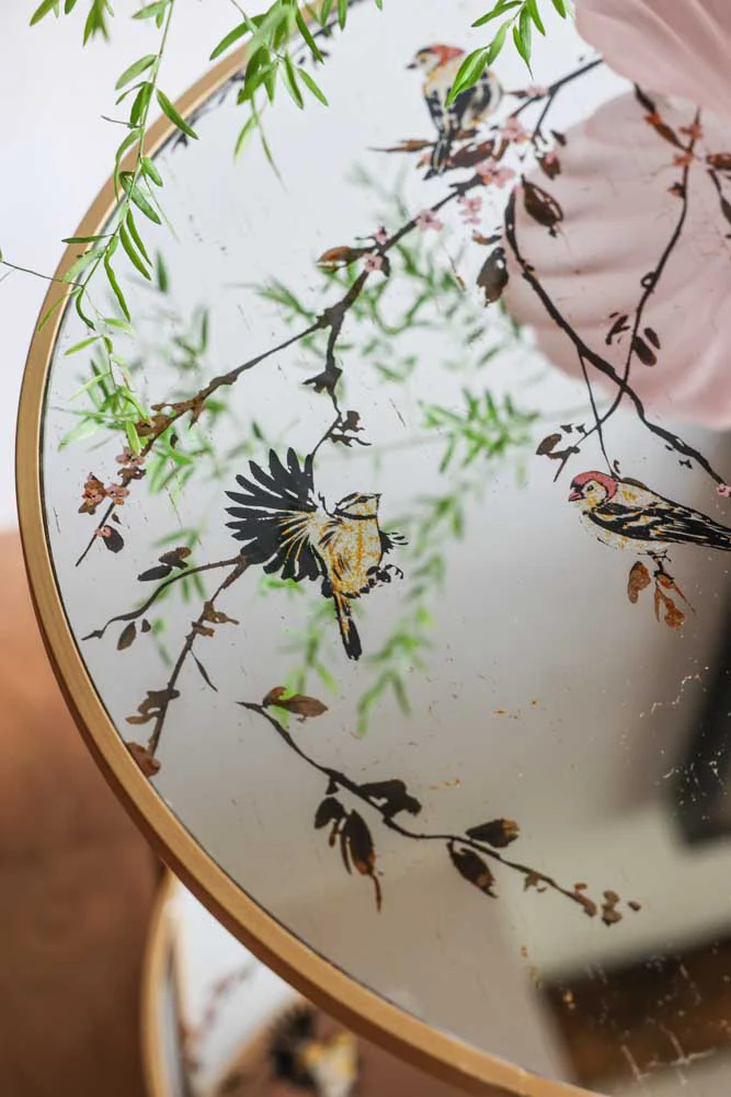 Gold Beautiful Birds Mirror Side Table - Image 3
