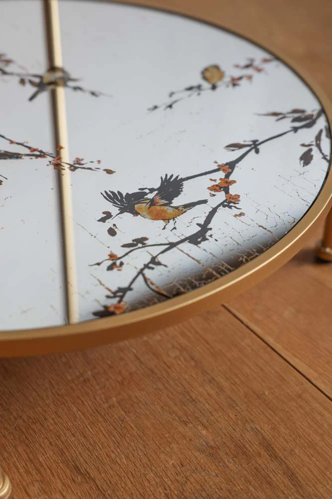 Gold Beautiful Birds Mirror Side Table - Image 5