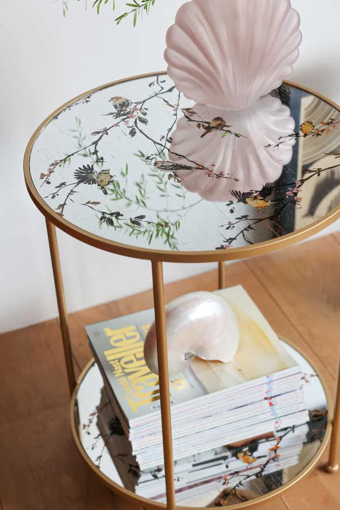 Gold Beautiful Birds Mirror Side Table - Image 9