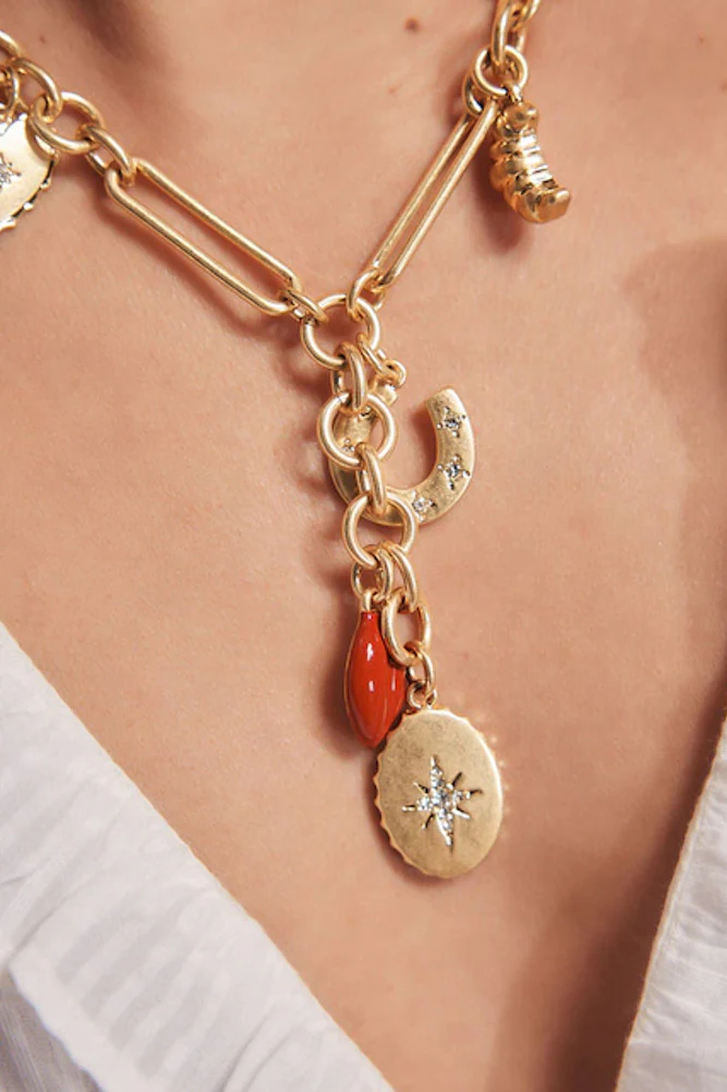 Gold Chunky Chain Charm Necklace - Image 10