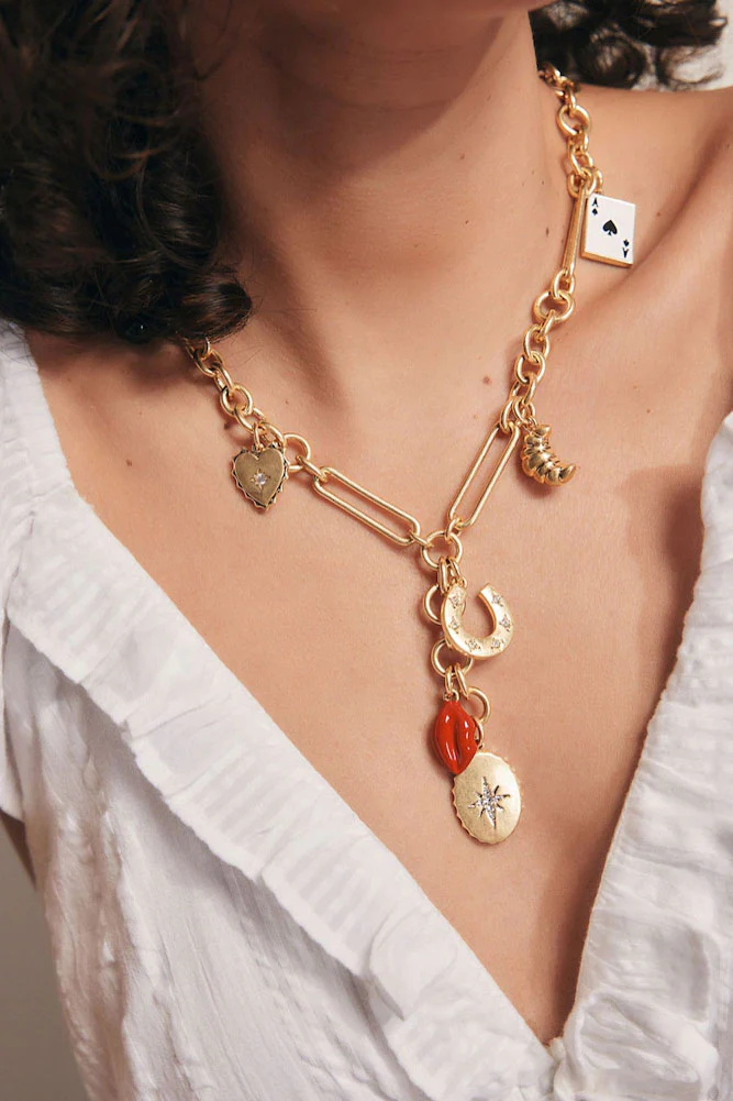 Gold Chunky Chain Charm Necklace - Image 3