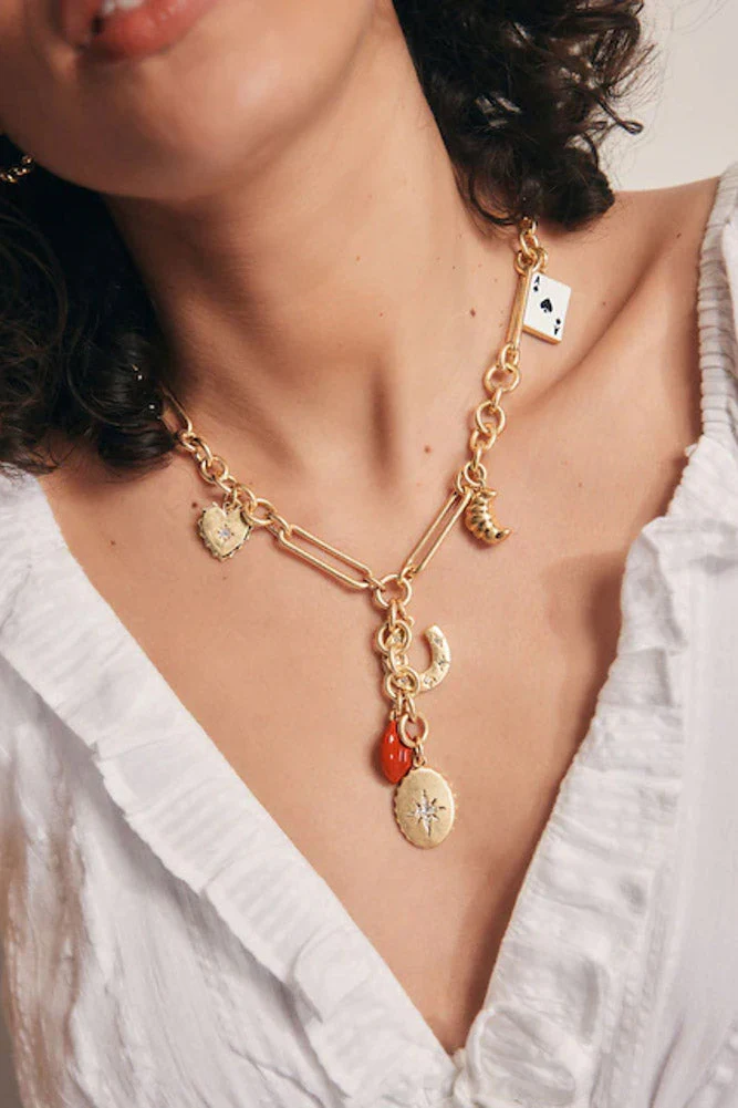 Gold Chunky Chain Charm Necklace - Image 4