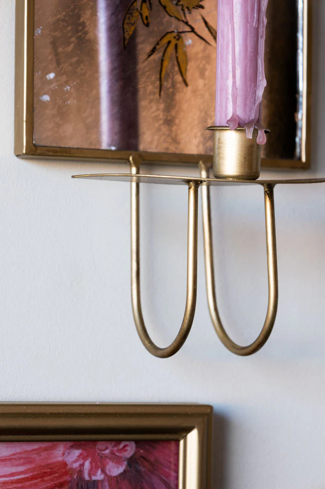 Gold & Foxed Mirror Floral Candle Wall Sconce - Image 5
