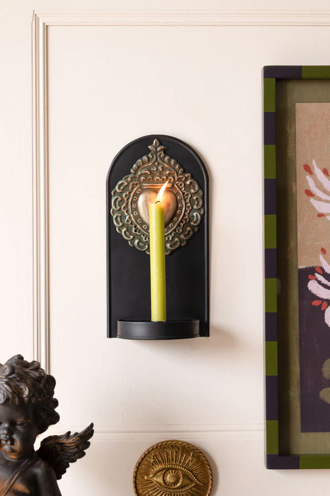 Gold Milagro Heart Candlestick Wall Sconce - Image 3