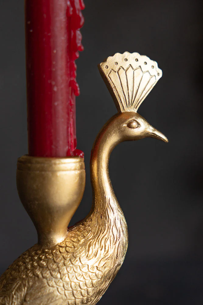 Gold Peacock Standing Candlestick Holder - Image 2