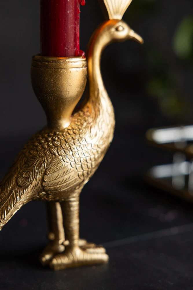 Gold Peacock Standing Candlestick Holder - Image 3