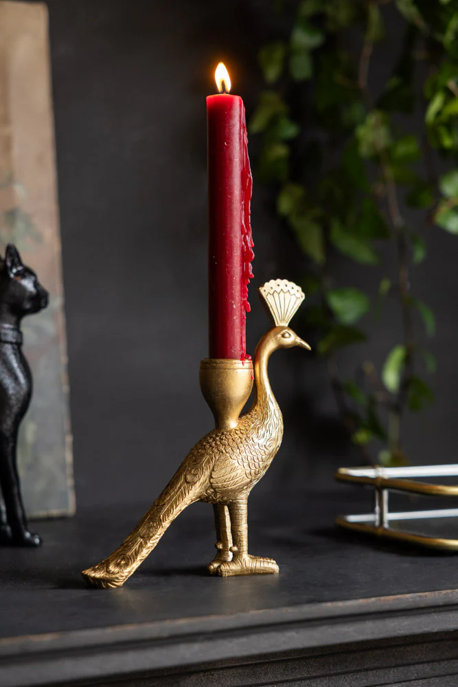 Gold Peacock Standing Candlestick Holder - Image 6
