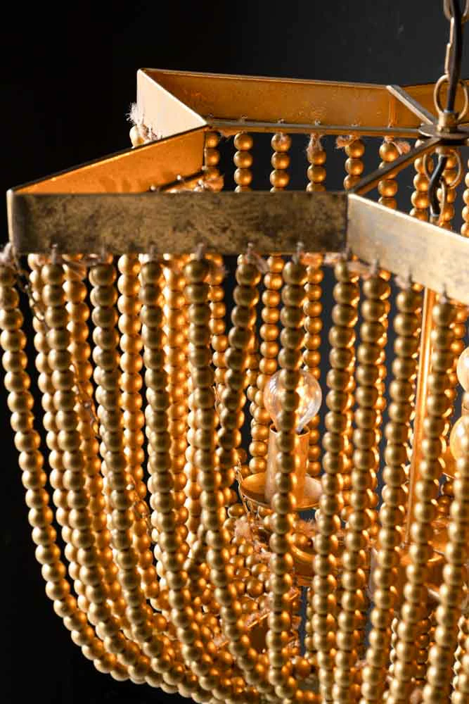 Gold Star Shaped Beaded Statement Chandelier Light - Image 3