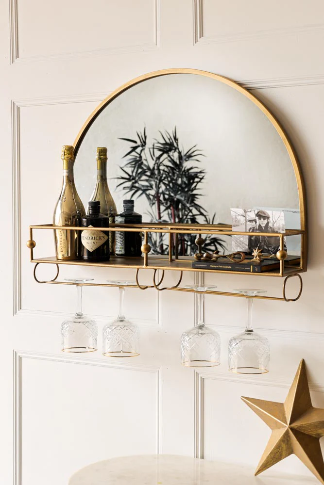 Gold Wall Mirror With Bar Shelf