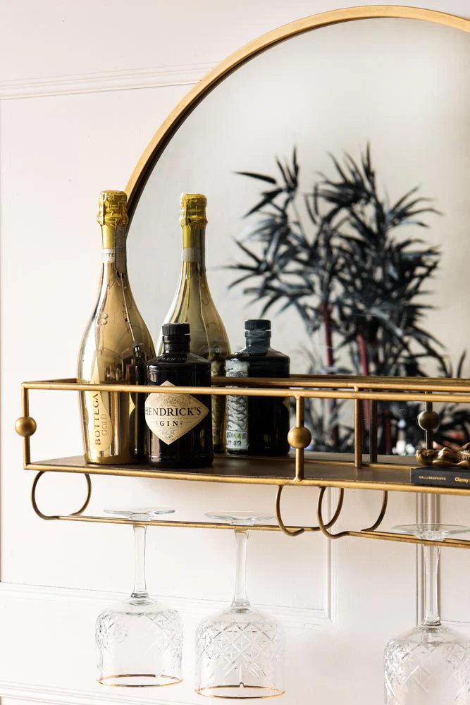 Gold Wall Mirror With Bar Shelf - Image 2