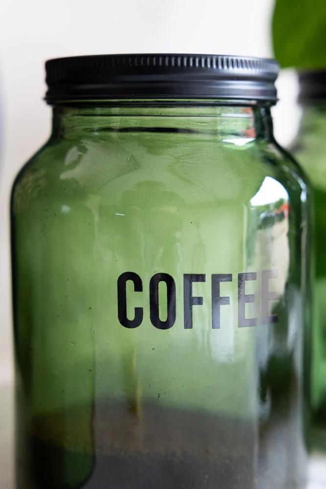 Green Glass Storage Jar With Black Lid - Coffee - Image 5