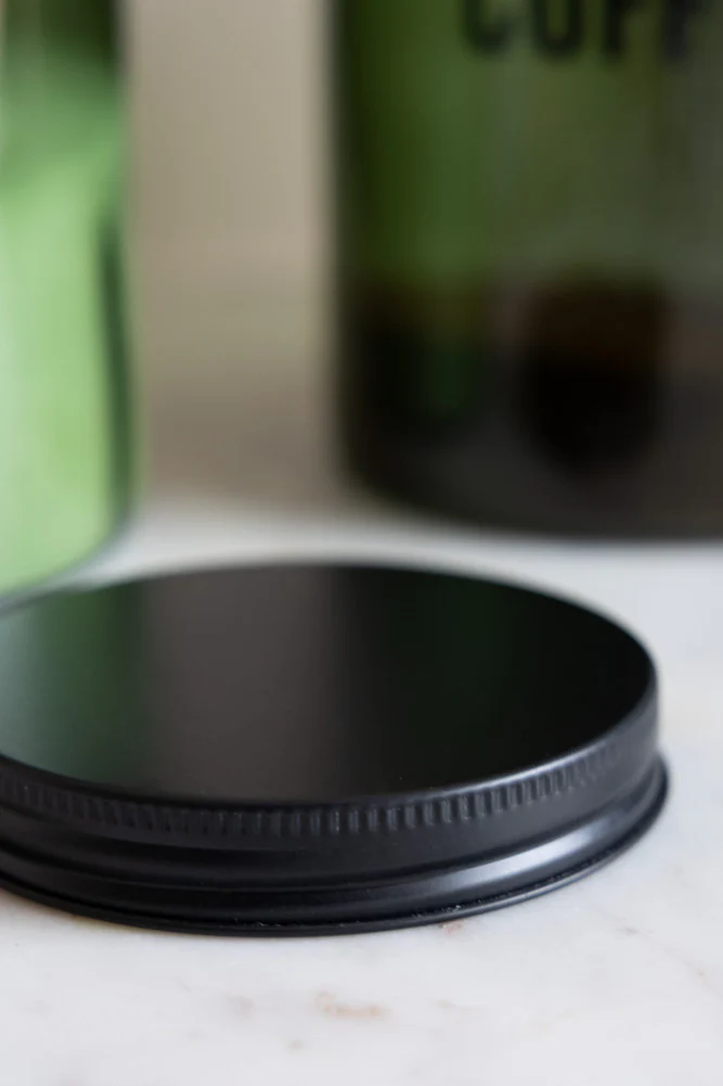Green Glass Storage Jar With Black Lid - Coffee - Image 8