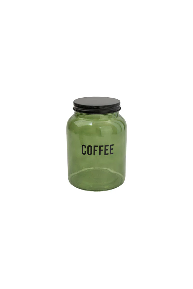 Green Glass Storage Jar With Black Lid - Coffee - Image 9