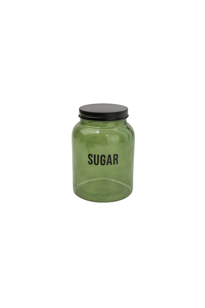 Green Glass Storage Jar With Black Lid - Sugar - Image 7