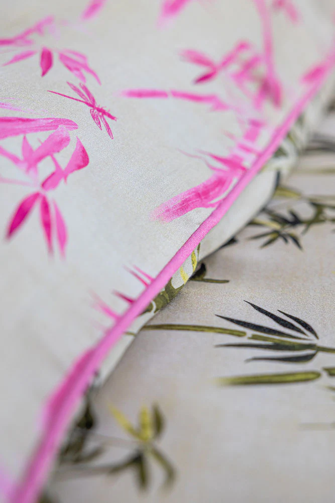 Green & Pink Bamboo Print Reversible Duvet Cover and Pillow Case Set - Available in 4 Sizes - Image 3